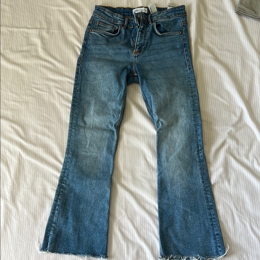 Zara Blue Flare Wide Leg Jeans